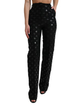 Dolce & Gabbana Black Wool DG Logo High Waist Straight Pants -   -  Dolce & Gabbana.